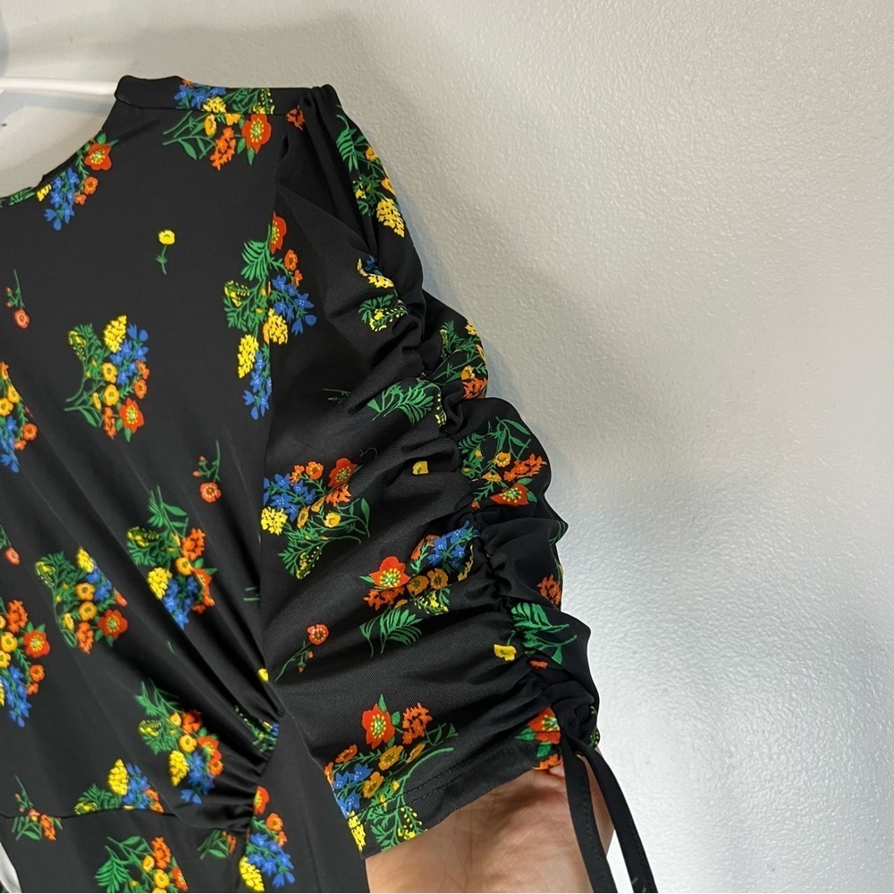 ASOS drawstring Ruffle Sleeve Floral Maxi Dress Black Sz 4 Keyhole Fit & Flare - Picture 5 of 13